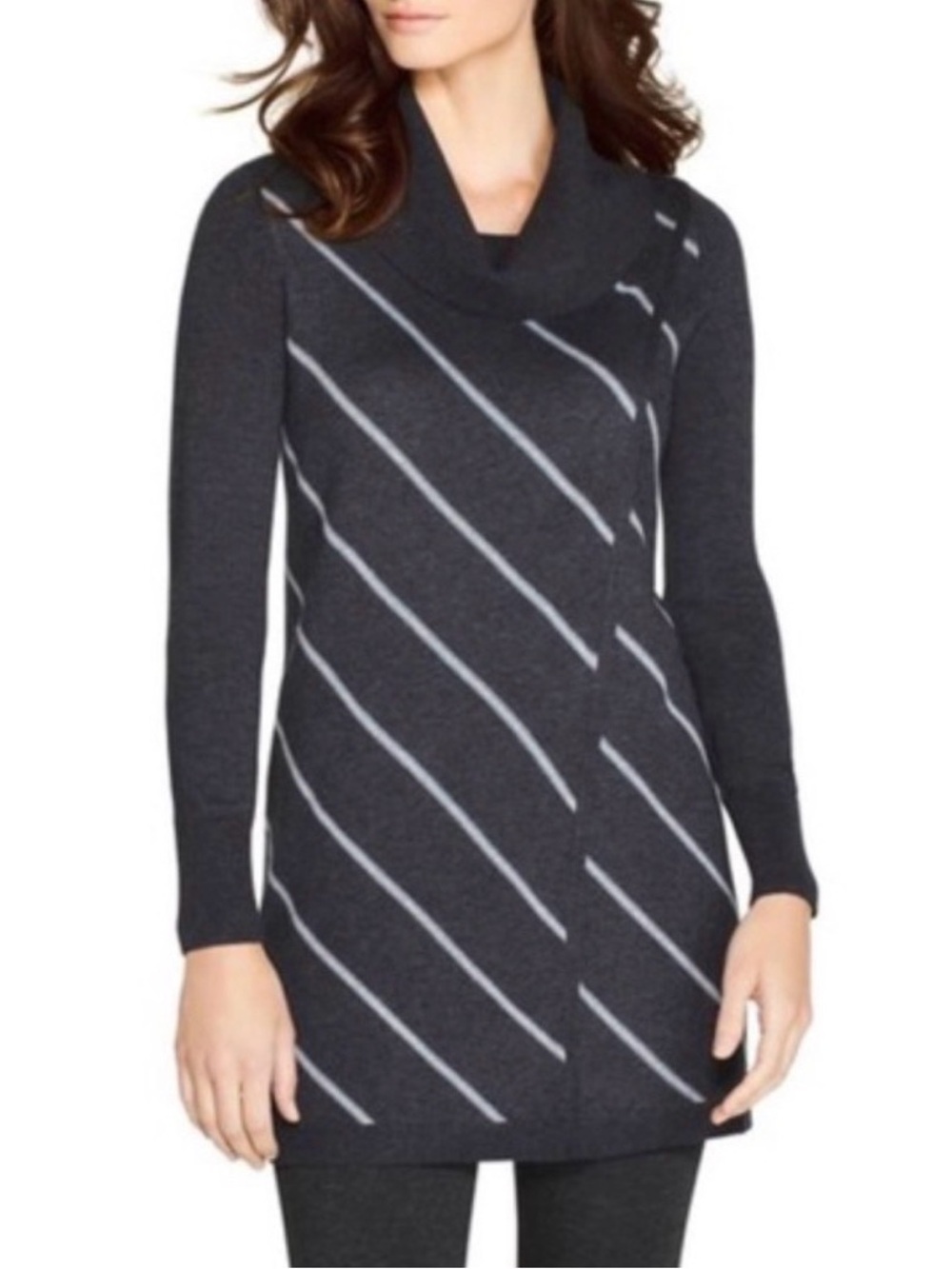 White House Black Market Gray Striped Sweater Dress – Size Large(1349)
